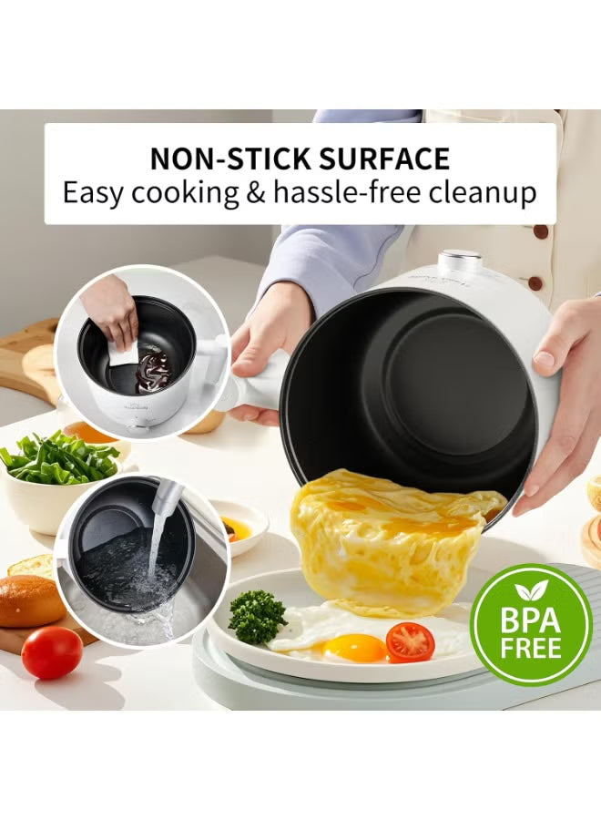 Electric Hot Pot 1.5L – Non-Stick Mini Cooker with Steamer for Noodles, Soup & Ramen