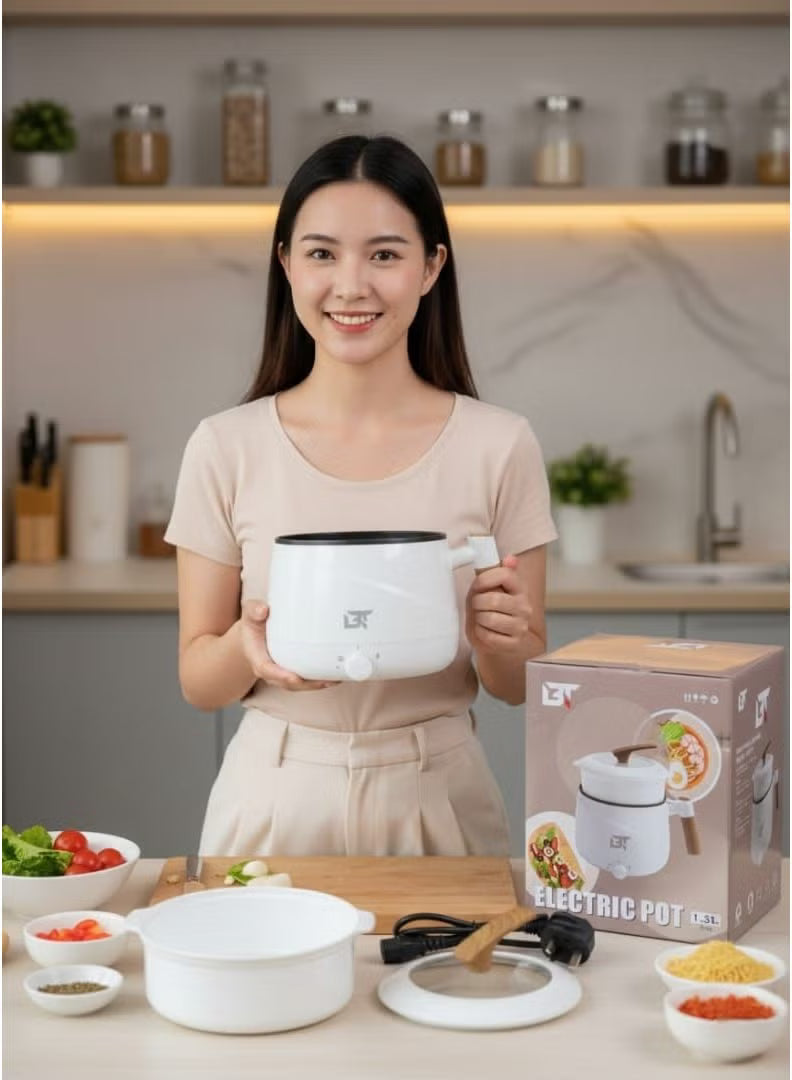 Electric Hot Pot 1.5L – Non-Stick Mini Cooker with Steamer for Noodles, Soup & Ramen