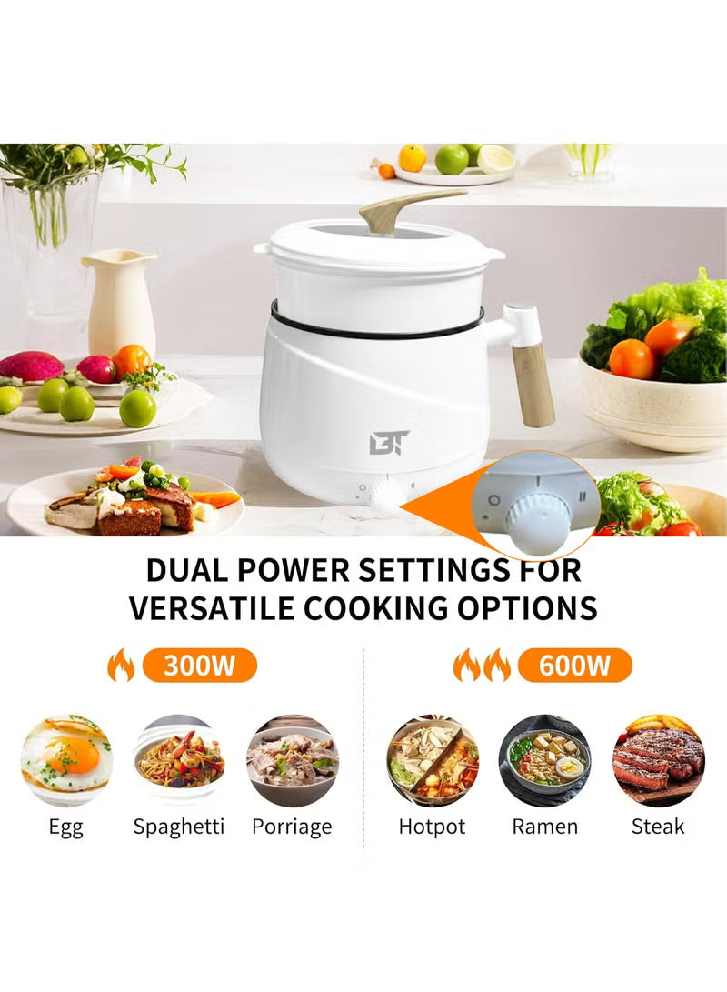 Electric Hot Pot 1.5L – Non-Stick Mini Cooker with Steamer for Noodles, Soup & Ramen