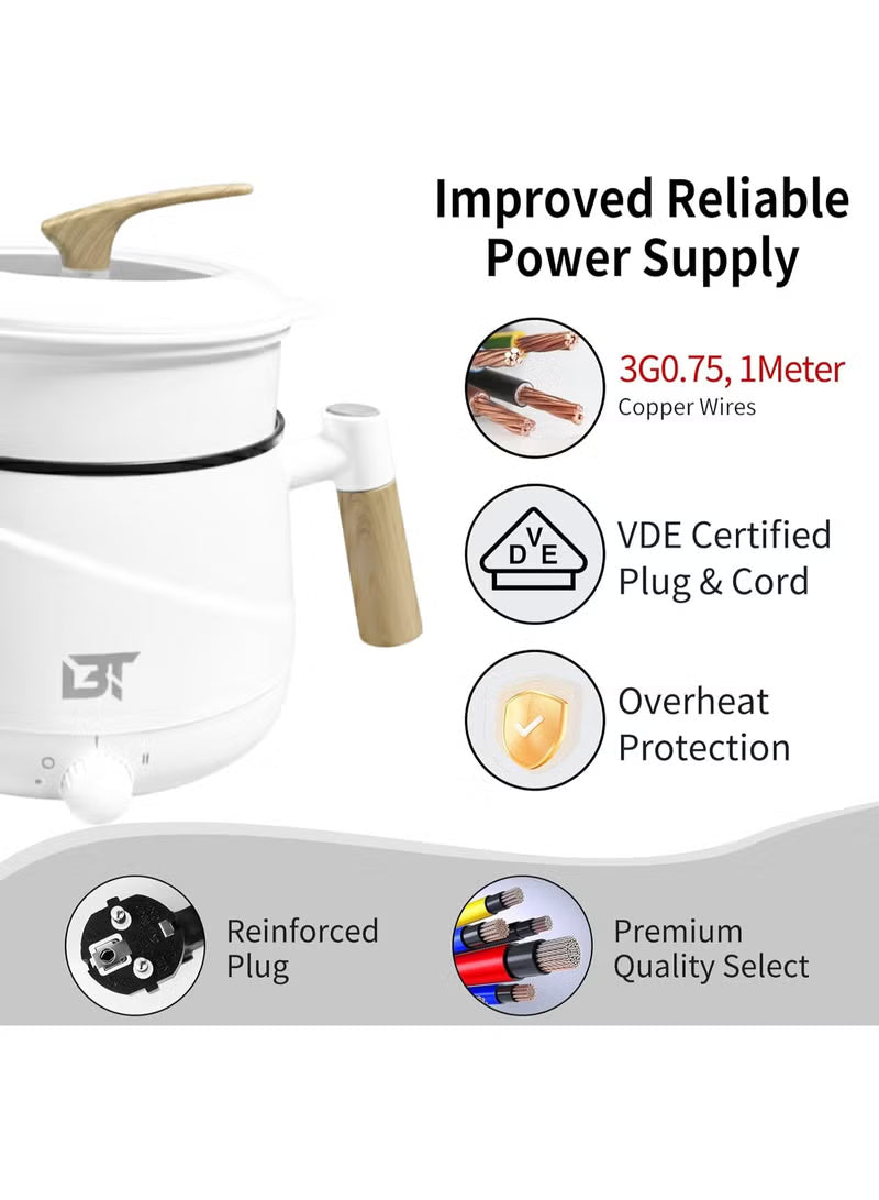Electric Hot Pot 1.5L – Non-Stick Mini Cooker with Steamer for Noodles, Soup & Ramen