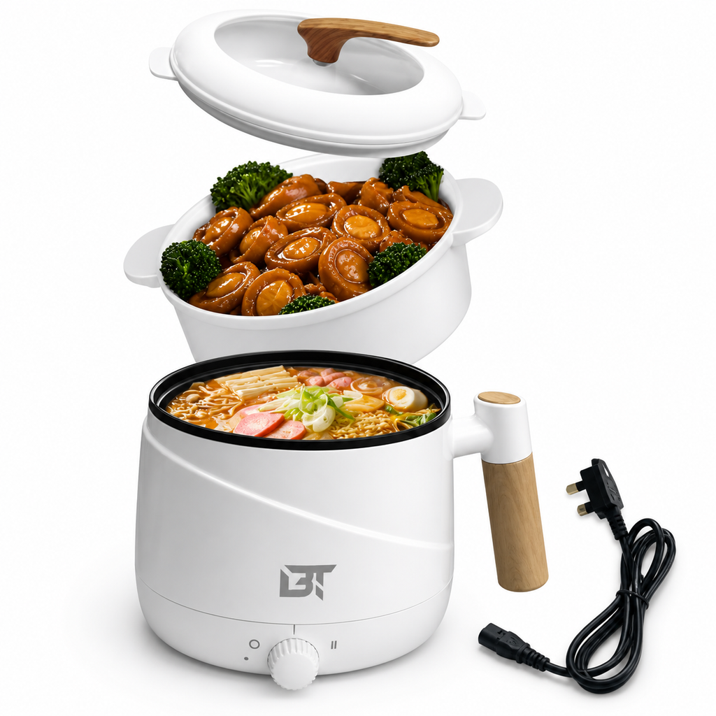 Electric Hot Pot 1.5L – Non-Stick Mini Cooker with Steamer for Noodles, Soup & Ramen