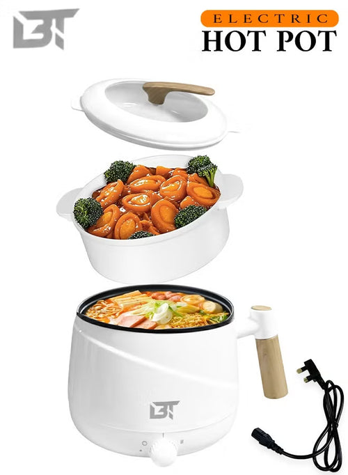Electric Hot Pot 1.5L – Non-Stick Mini Cooker with Steamer for Noodles, Soup & Ramen